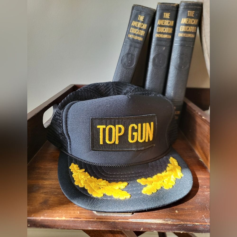 Vintage Top Gun Trucker Snapback Adjustable Hat Blue Gold Patch OSFA